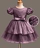 Mark & Mia Woven Half Puffed Sleeves Party Dress with Bow Applique & Sequin Detailing - Purple