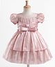 Mark & Mia Woven Half Puffed Sleeves Party Dress with Bow Applique & Sequin Detailing - Peach