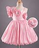 Mark & Mia Woven One Shoulder Sleeves Party Dress with Floral Applique - Peach