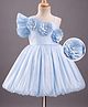 Mark & Mia Woven One Shoulder Sleeves Party Dress with Floral Applique - Light Blue