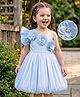 Mark & Mia Woven One Shoulder Sleeves Party Dress with Floral Applique - Light Blue