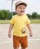 Babyoye 100% Cotton Knit Half Sleeves T-Shirt & Shorts Set With Kitty Patch - Multicolor
