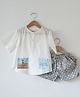 Love the World Today Cotton Woven Half Sleeves Oven Patch Detailed Kurta Style Tee & Shorts Set - White & Peach