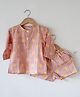 Love the World Today Cotton Woven Half Sleeves Striped & Oranges Printed Coordinating Kurta Style Tee & Shorts Set - Peach