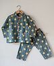 Love the World Today Cotton Woven Full Sleeves Striped & Oranges Printed Coordinating Shirt & Pajama Night Suit - Blue