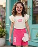 OLLINGTON ST. Sinker Knit Half Sleeves Top & Shorts Set With Bag - Cream & Pink