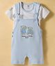 Pink Rabbit Interlock Knit Half Sleeves Above Knee Length Bear Printed Dungaree With Inner Tee - Light Blue