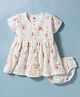 Pink Rabbit Interlock Knit Half Sleeves Animal Printed Frock With Bloomer - White