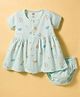 Pink Rabbit Interlock Knit Half Sleeves Dino Printed Frock With Bloomer - Light Blue