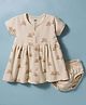 Pink Rabbit Interlock Knit Half Sleeves Bear Printed Frock With Bloomer - Beige