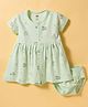 Pink Rabbit Interlock Knit Half Sleeves Unicorn Theme Printed Frock With Bloomer - Light Green