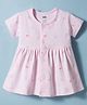 Pink Rabbit Interlock Knit Half Sleeves Frock With Animal Print - Light Pink