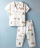 Pink Rabbit Interlock Knit Half Sleeves Bunny & Vehicles Printed Co-Ords Shirt & Pyjama Night Suit - White