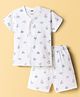 Pink Rabbit Sinker Knit Half Sleeves Aeroplane Printed Co-Ords T-Shirt & Shorts Night Suit - White
