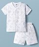 Pink Rabbit Sinker Knit Half Sleeves Dino Printed Co-Ords T-Shirt & Shorts Night Suit - White
