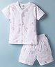 Pink Rabbit Sinker Knit Half Sleeves T-Shirt & Shorts Co-ord Night Suit With Unicorn Print - White