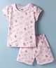 Pink Rabbit Interlock Knit Half Sleeves T-Shirt & Shorts Co-ord Night Suit With Bunny Print - Light Pink