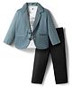 Rikidoos Embosis Hosiery Woven Full Sleeves Blazer with Text Printed T-Shirt & Trouser Set - Sea Green & Black