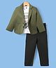 Rikidoos Embosis Hosiery Woven Full Sleeves Blazer with Text Printed T-Shirt & Trouser Set -  Green & Black