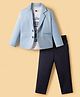 Rikidoos Embosis Hosiery Woven Full Sleeves Blazer with Text Printed T-Shirt & Trouser Set - Light Blue & Black