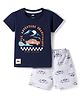 Pink Rabbit Sinker Knit Half Sleeves T-Shirt & Shorts Set with Car Print - Navy Blue