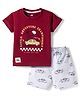 Pink Rabbit Sinker Knit Half Sleeves T-Shirt & Shorts Set with Car Print - Red