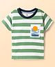 Pink Rabbit Sinker Knit Half Sleeves T-Shirt With Summer Patch - Green