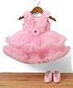 Bluebell Net Knit Sleeveless Sequinned Frock with Ruffles and Booties - Pink