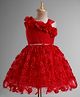 Bluebell T-issue Knit One Shoulder Sleeves Embellished Party Dress with Floral Applique & Shimmer Detailing - Red