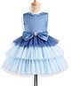 Bluebell Satin Woven Sleeveless Party Dress with Bow Applique & Pearl Detailing - Blue