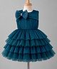 Bluebell Net Knit Sleeveless Layered Party Frock With Bow Applique - Teal Blue