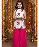 Jilmil Cotton Silk Knit Sleeveless Floral Embroidered Top & Palazzo Set - White
