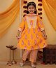 Jilmil Cotton Knit Three Fourth Sleeves Paisley Printed Lace Embellished Kurti & Pant With Dupatta Set - Yellow