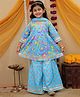 Jilmil Cotton Knit Three Fourth Sleeves Floral Printed Kurti & Sharara Set With Dupatta - Blue