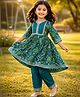 Jilmil Cotton Knit Three Fourth Sleeves Lace Embellished Floral Printed Anarkali & Pant Set - Blue
