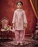 Jilmil Cotton Knit Full Sleeves Lace Embellished Anarkali & Pant Set With Dupatta - Light Pink