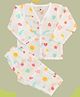 Tittertots Organic Cotton Knit Full Sleeves Floral & Hearts Printed Coordinating Shirt  & Pant Night Suit - Multi Colour