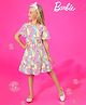 Barbie by Tiny Girl Woven Mattel Featuring Half Frill Sleeves Brand Name Printed & Striped Dress - Yellow