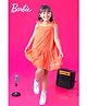 Barbie by Tiny Girl Woven Mattel Featuring Sleeveless Barbie Text Printed Dress - Orange