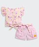 Barbie by Tiny Girl Cotton Woven Mattel Barbie Featuring Frill Sleeves Fruits Printed Top with Shorts Set - Pink