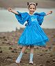 Barbie by Tiny Girl Woven Mattel Featuring Three Fourth Cape Sleeves Barbie Text Printed Dress - Blue