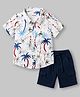 Babyhug Cotton Woven Half Sleeves Shirt & Shorts Set Palm Tree Print - White & Blue