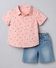 Babyhug Cotton Woven Half Sleeves Shirt & Denim Shorts Set with Floral Print - Multicolor