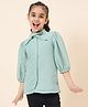 StyloBug Woven Three Fourth Sleeves Striped & Textured Top -Green