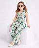 StyloBug Rayon Woven  Sleeveless Abstract Printed Top & Pants Set - Green