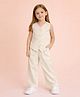 StyloBug Cotton Woven Sleeveless Solid Top & Pant Set -Yellow