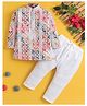 Jeet Ethnics Cotton Blend Knit Full Sleeves Abstract Printed & Geometric Embroidered Kurta Pyjama Set - Multi Colour