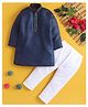 Jeet Ethnics Cotton Blend Knit Full Sleeves Gota Lace Embellished Kurta Pyjama Set - Navy Blue