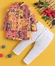 Jeet Ethnics Cotton Bend Knit Full Sleeves Floral Patchwork Printed Kurta Pyjama Set - Yellow