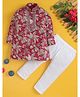 Jeet Ethnics Cotton Blend Woven Full Sleeves Floral Printed & Mirror Work Embellished Kurta & Pyjama Set - Wine